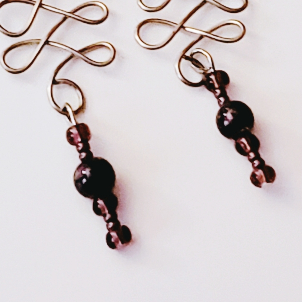 Unique Silver Celtic & Ruby Zig Zag Earrings - image 4